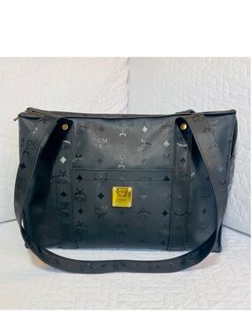 Authentic MCM Black Monogram Shopper Tote Bag W/ Certificate of Authentication